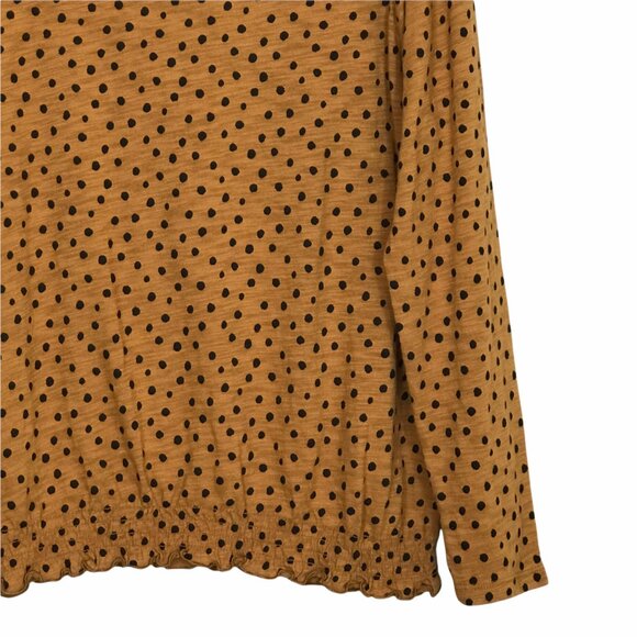 Old Navy Long Sleeve Lettuce Hem Top Gold Black Polka Dot Medium‎ - Picture 8 of 12